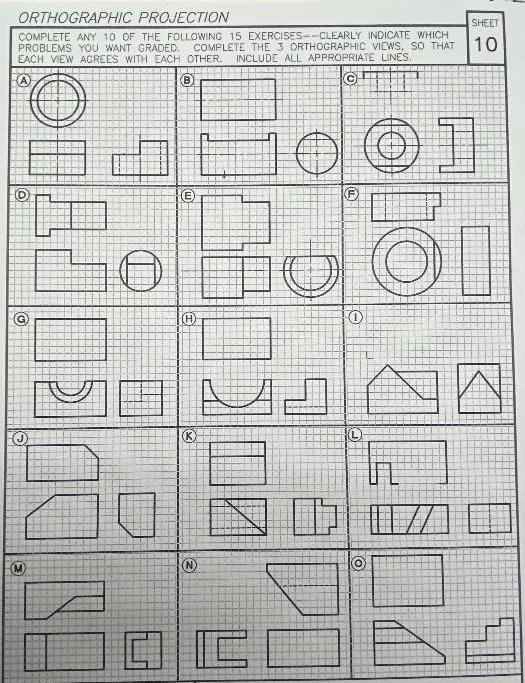 Solved SHEET ORTHOGRAPHIC PROJECTION COMPLETE ANY 10 OF THE | Chegg.com