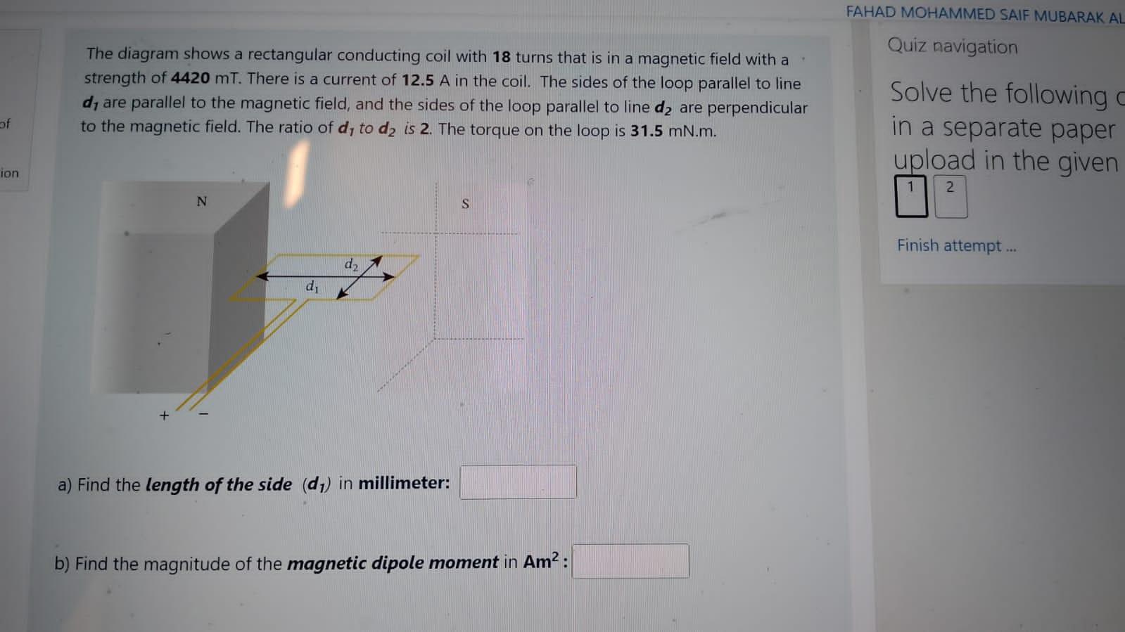 [Solved]: The diagram shows a rectangular conducting coil