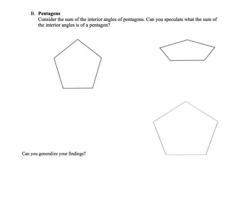 Solved B. Pentagons Consider the sum of the interior angles | Chegg.com