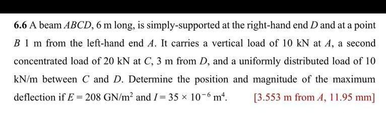 Solved 6.6 A Beam ABCD, 6 M Long, Is Simply-supported At The | Chegg.com