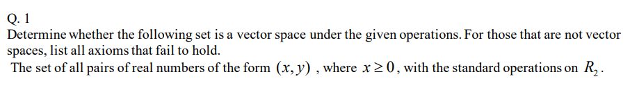 Solved Q. 1 Determine whether the following set is a vector | Chegg.com