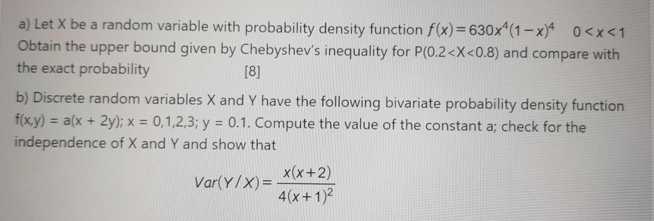 Solved a) Let X be a random variable with probability | Chegg.com