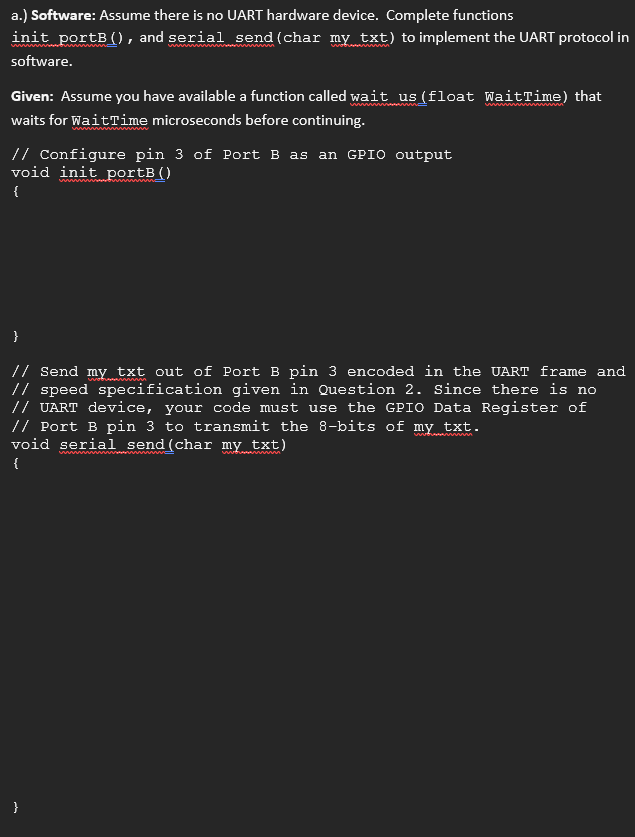  send my txt out of port b pin 3 encoded in the chegg