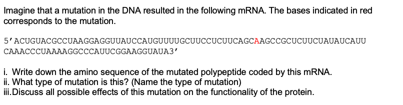 Solved Imagine that a mutation in the DNA resulted in the | Chegg.com