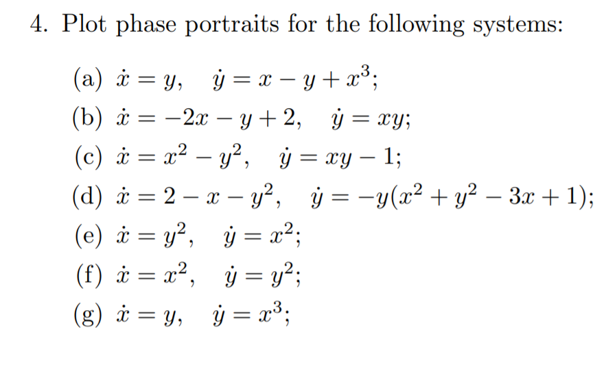 Solved 4 Plot Phase Portraits For The Following Systems Chegg Com