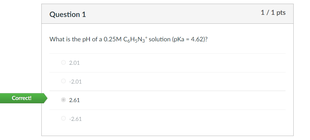 Solved Question 1 1/1 pts What is the pH of a 0.25M C6H5N3t | Chegg.com