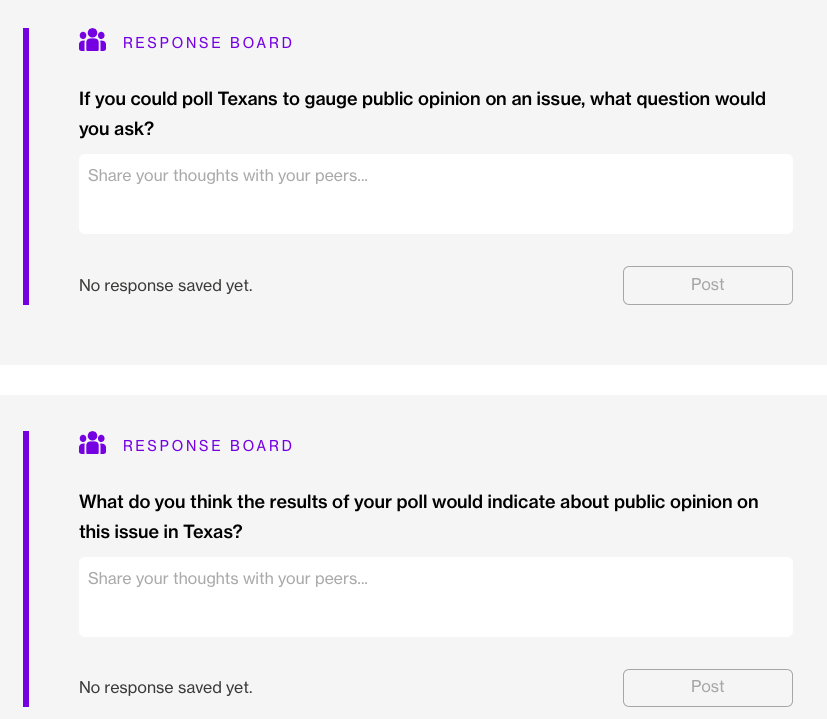 RESPONSE BOARD If you could poll Texans to gauge | Chegg.com