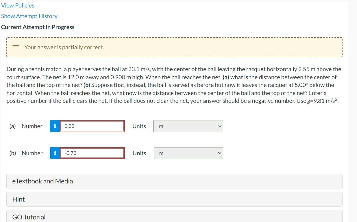 Solved During a tennis match, a player serves the ball at | Chegg.com