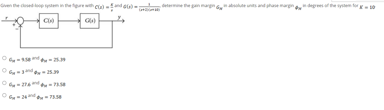 Solved Given the closed-loop system in the figure with C(s) | Chegg.com