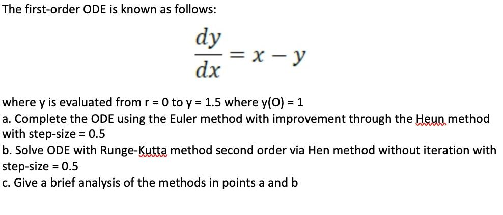 Solved The first-order ODE is known as follows: dy dx = x - | Chegg.com