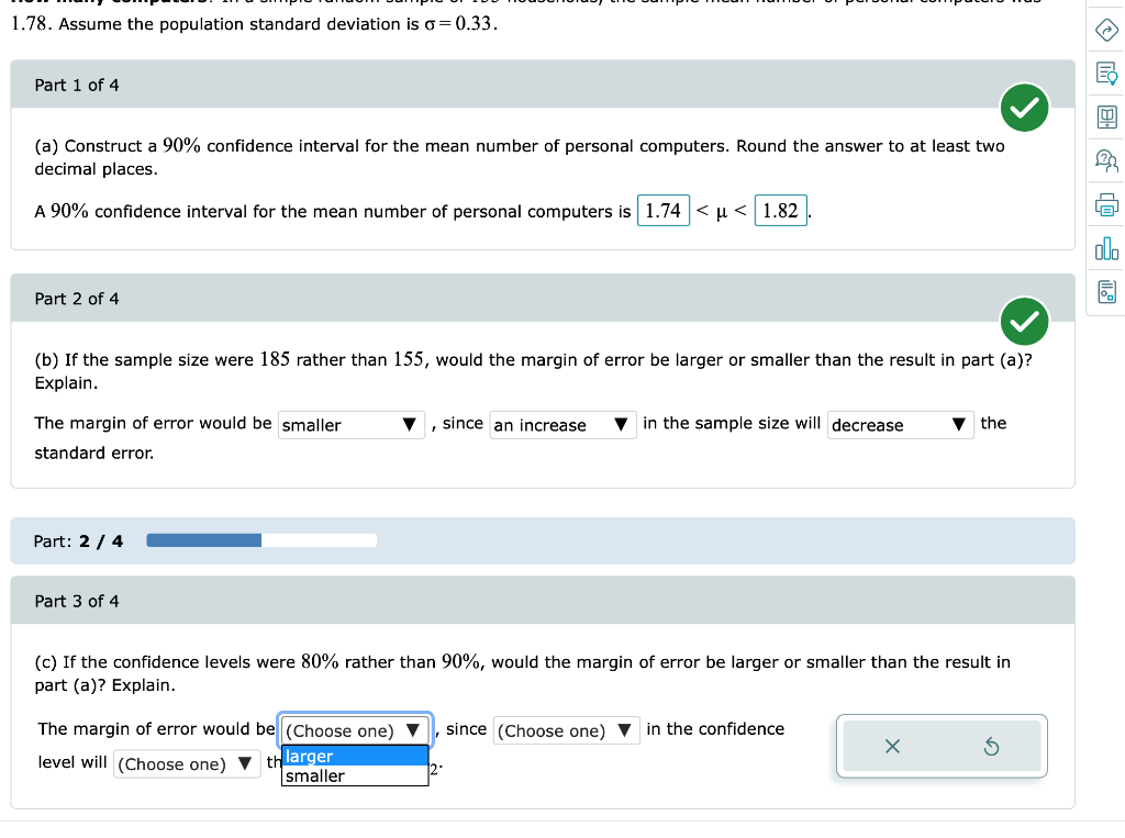 Solved 1.78. Assume the population standard deviation is | Chegg.com