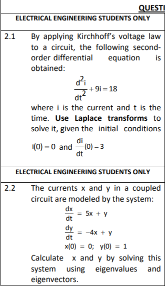 Solved QUESTI ELECTRICAL ENGINEERING STUDENTS ONLY 2.1 By | Chegg.com