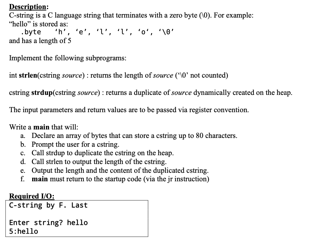 Solved Description C String Is A C Language String That Chegg Com