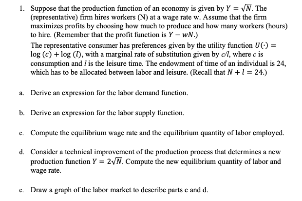Solved 1. Suppose that the production function of an economy | Chegg.com