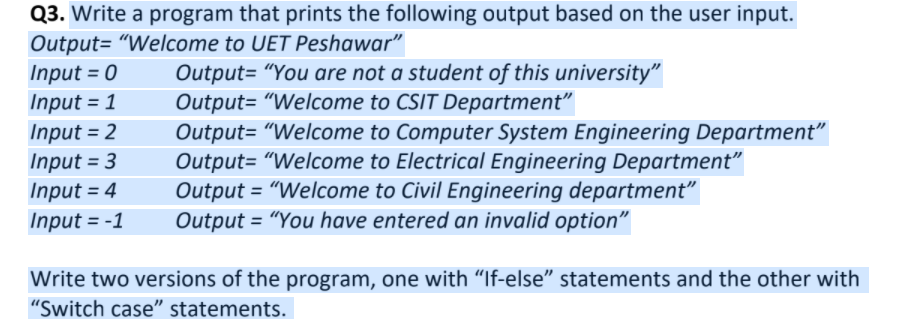 Solved Q3. Write a program that prints the following output | Chegg.com