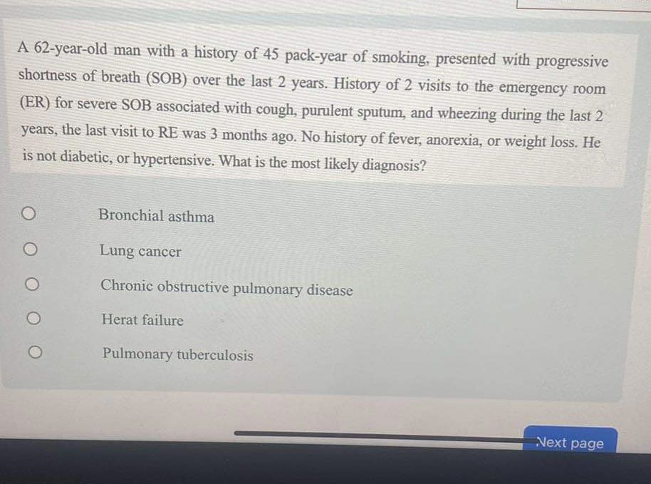 Solved A 62-year-old man with a history of 45 ﻿pack-year of | Chegg.com