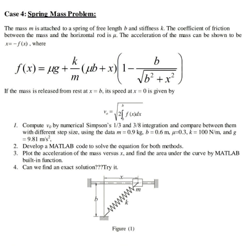 Solved Case 4: Spring Mass Problem: The mass m is attached | Chegg.com