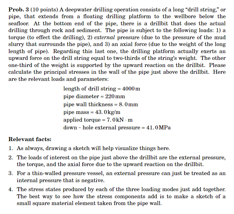 Solved Prob. 3 (10 points) A deepwater drilling operation | Chegg.com