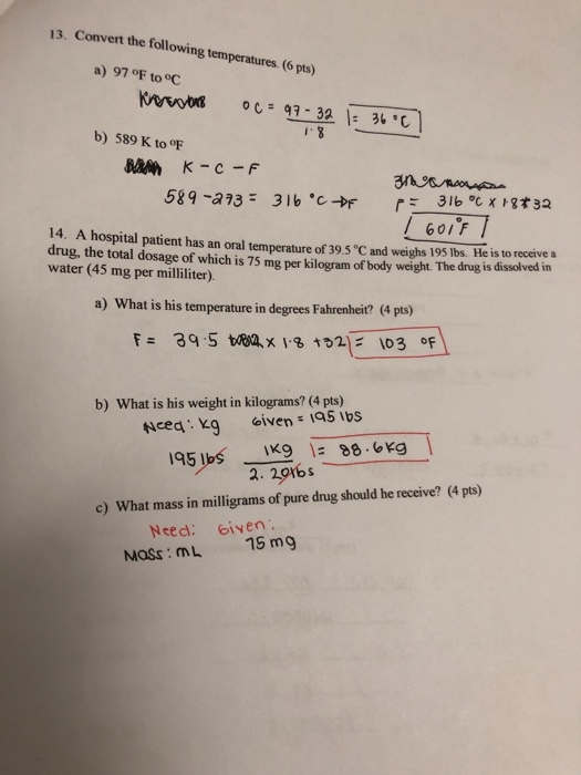 Solved 13. Convert the following temperatures.(6 pts) a) 97 | Chegg.com