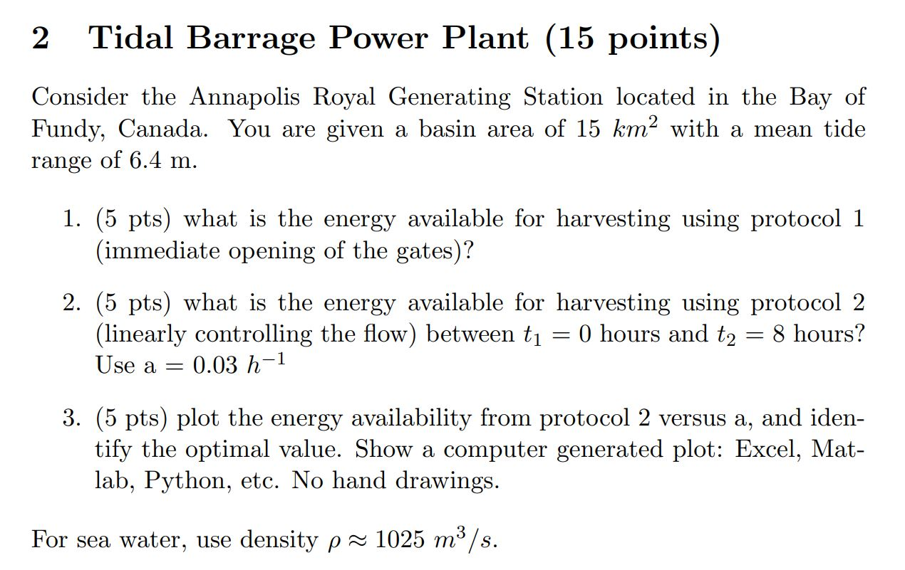 2 Tidal Barrage Power Plant 15 Points Consider The Chegg Com   PhpUT4nkb 