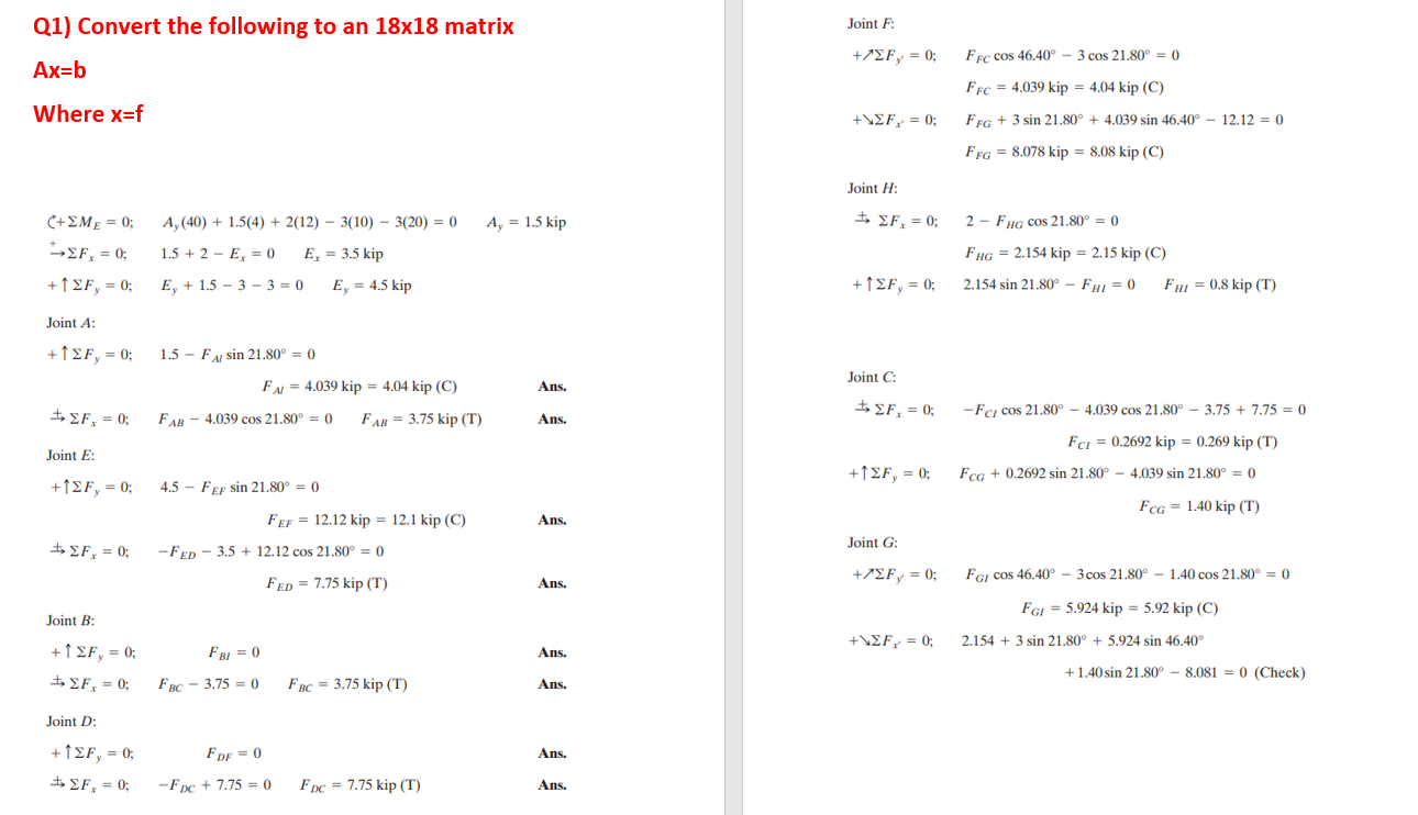 Q1) Convert the following to an \( 18 \times 18 \) matrix