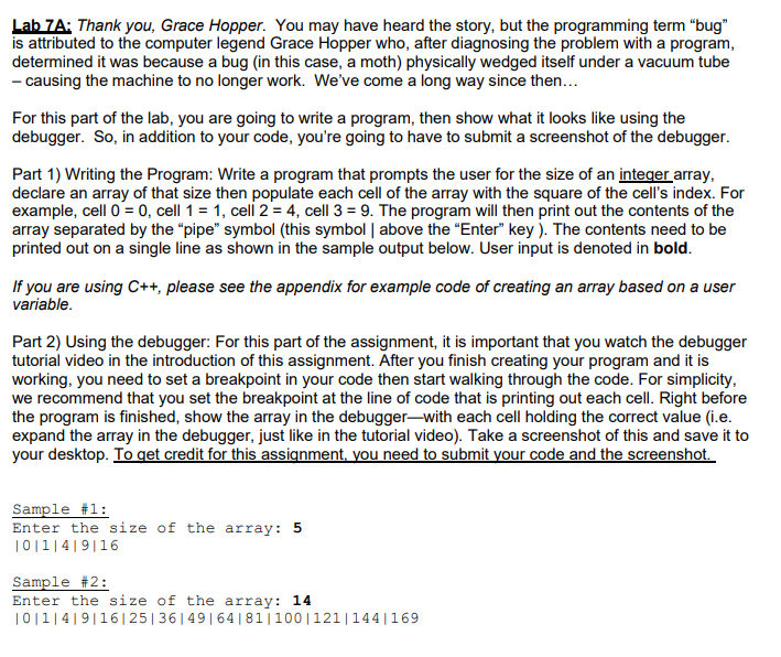 Solved Lab 7A: Thank you, Grace Hopper. You may have heard | Chegg.com