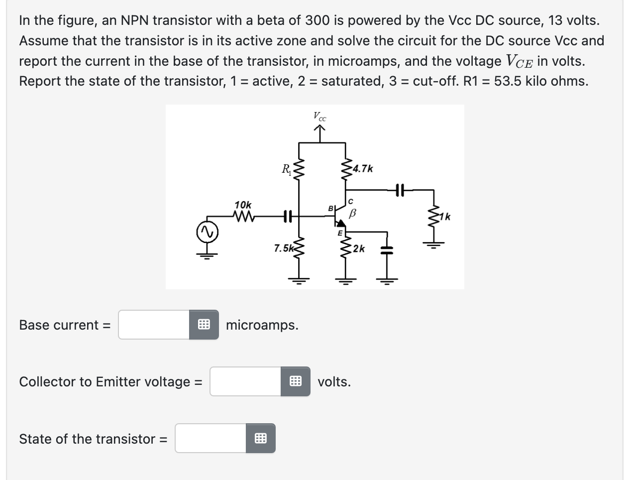 Solved In the figure, an NPN transistor with a beta of 300 | Chegg.com