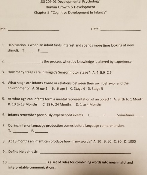 Solved SSI 209 01 Developmental Psychology Human Growth Chegg