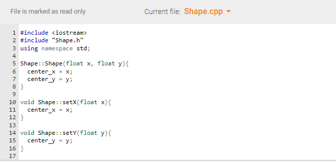 Solved Shape class (shape.h) Complete the header of Shape by | Chegg.com