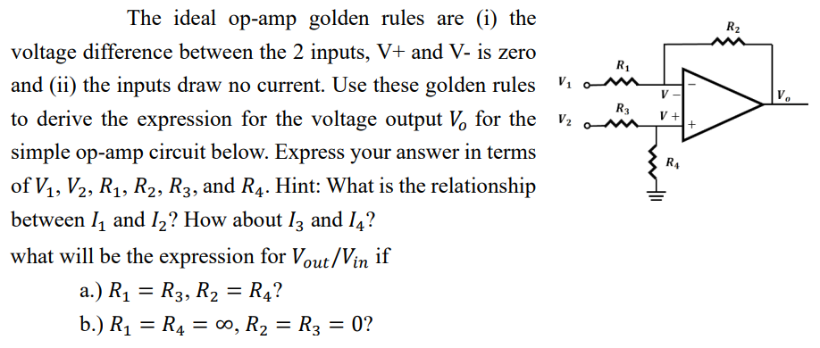 Solved The Ideal Op-amp Golden Rules Are (i) The Voltage | Chegg.com