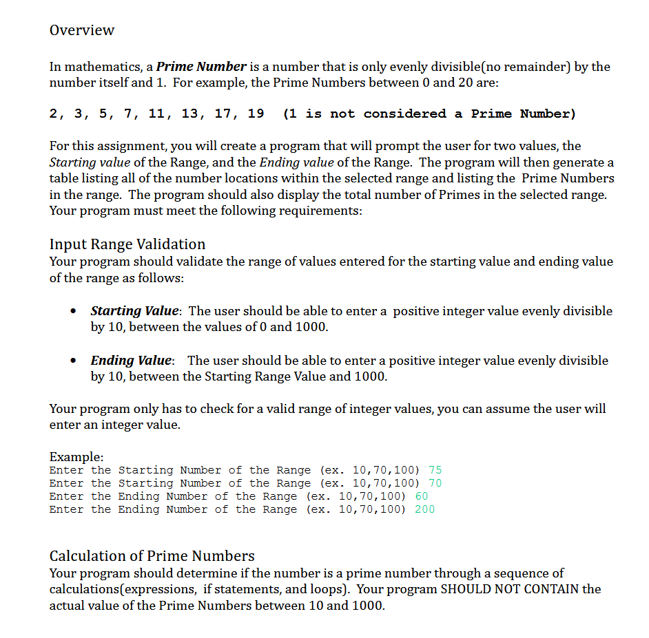 Solved Overview In mathematics, a Prime Number is a number | Chegg.com