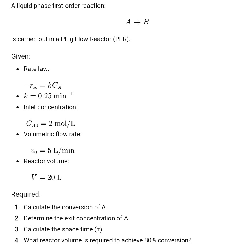Pfr First Order Solved A liquid-phase first-order reaction:A→Bis carried | Chegg.com
