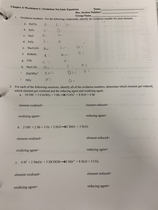 Solved 1. Oxidation numbers: for the following compounds, | Chegg.com