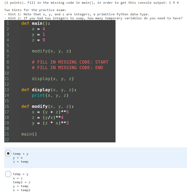 Solved (2 points). Fill in the missing code in main(), in | Chegg.com