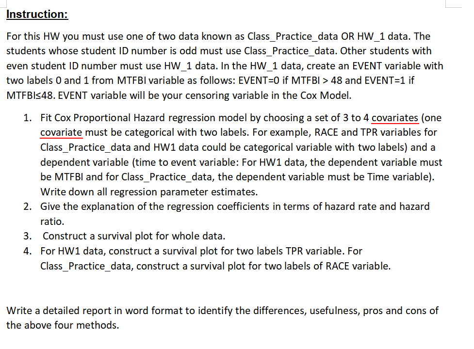 For this HW you must use one of two data known as | Chegg.com