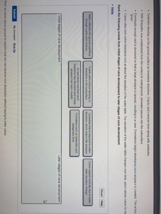 Solved Part B. How Caves Develop. Rank the following events | Chegg.com