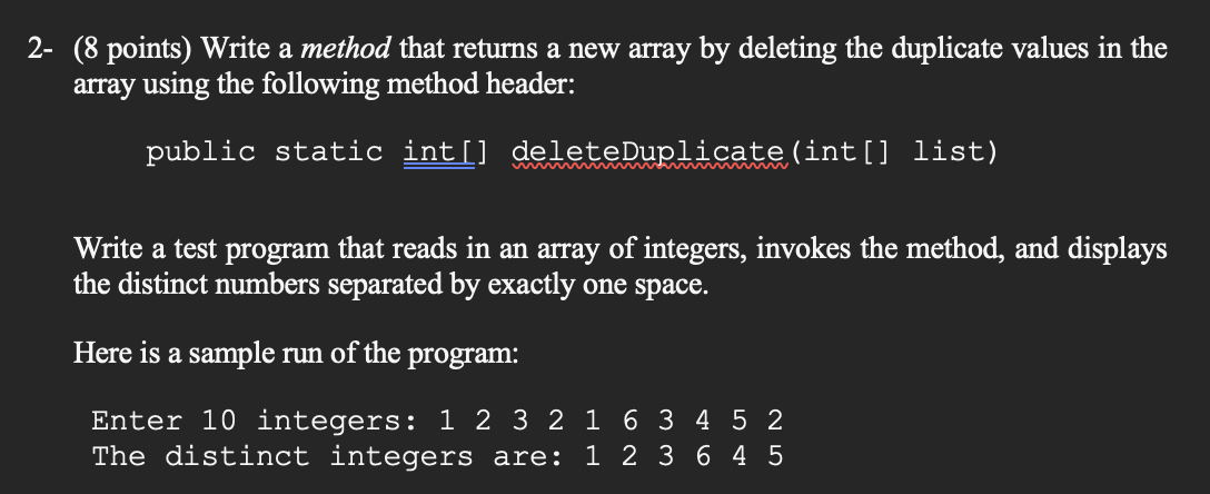 Solved 2- (8 points) Write a method that returns a new array | Chegg.com