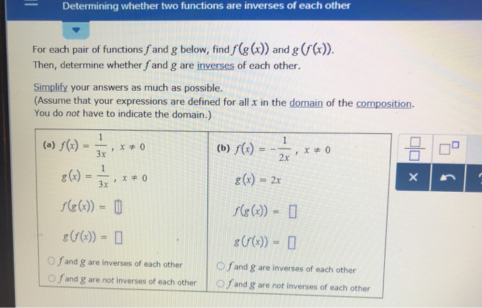 Solved Determining Whether Two Functions Are Inverses Of