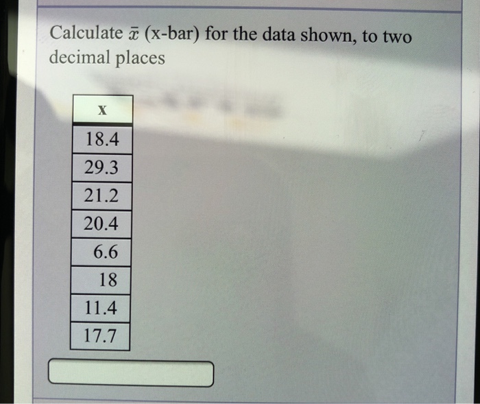 Solved Calculate (xbar) for the data shown, to two decimal