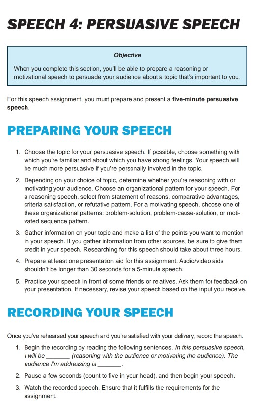 Solved SPEECH 4 PERSUASIVE SPEECH Objective When You Chegg