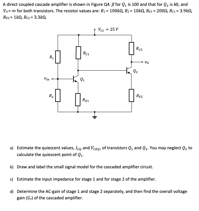 Solved A direct coupled cascade amplifier is shown in Figure | Chegg.com