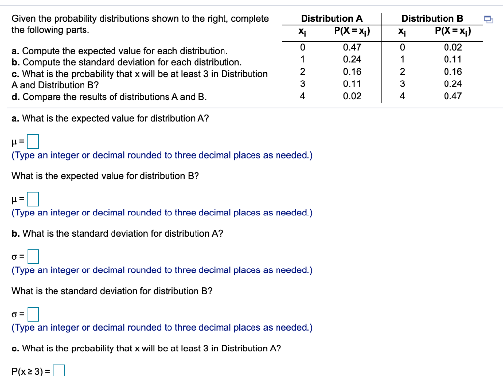 Solved Given the probability distributions shown to the | Chegg.com