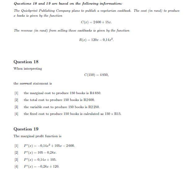 Solved Questions 18 and 19 are based on the following | Chegg.com