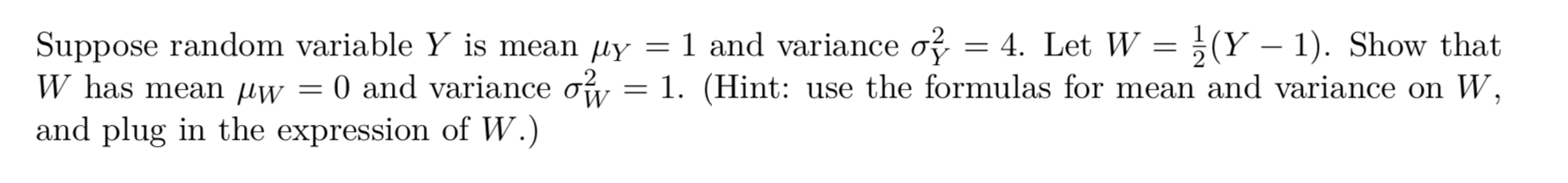 Solved Suppose random variable Y is mean jy = 1 and variance | Chegg.com