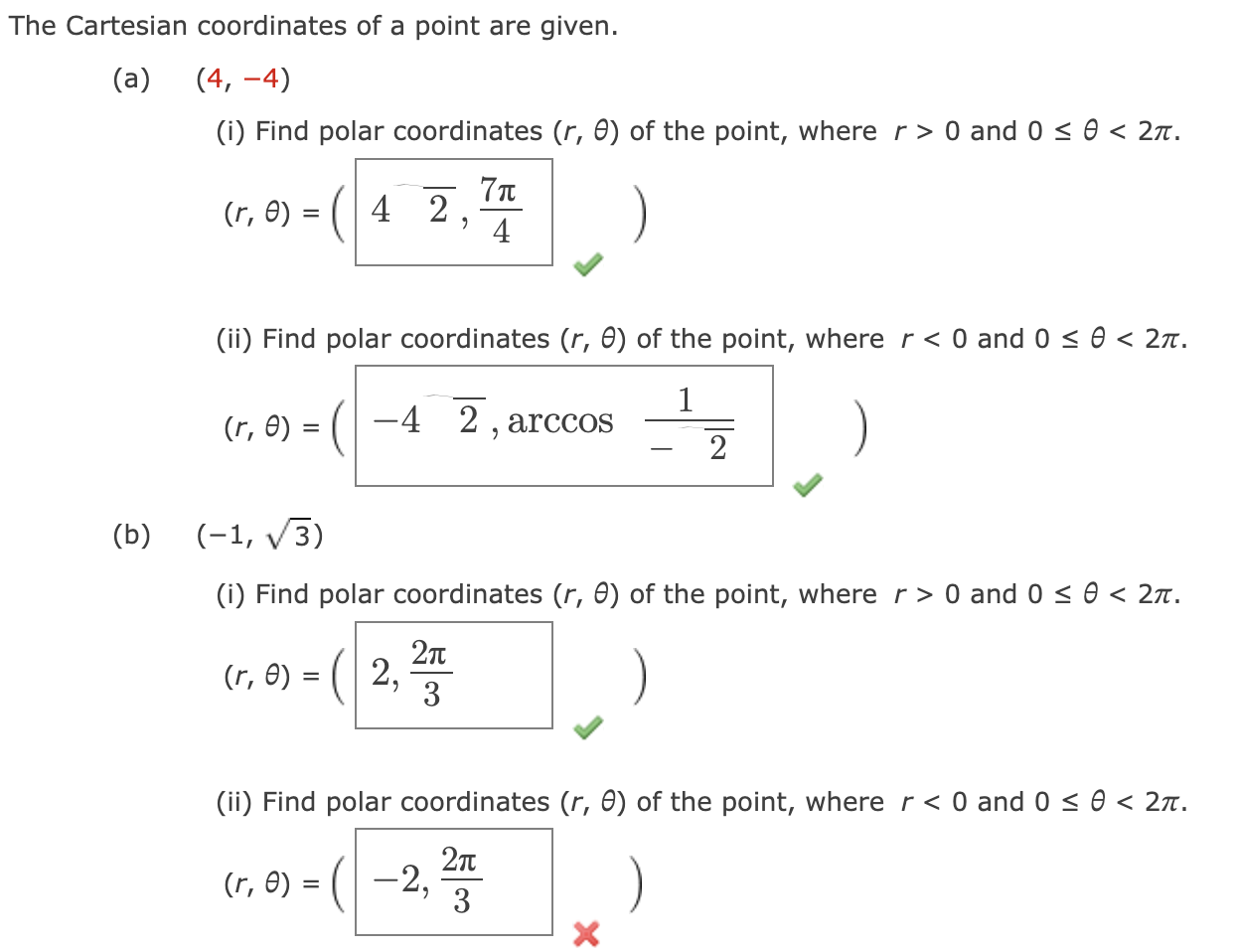 Solved The Cartesian coordinates of a point are given. a Chegg