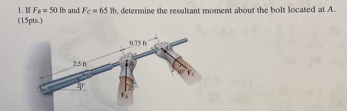Solved = = 1. If Fb = 50 lb and Fc = 65 lb, determine the | Chegg.com
