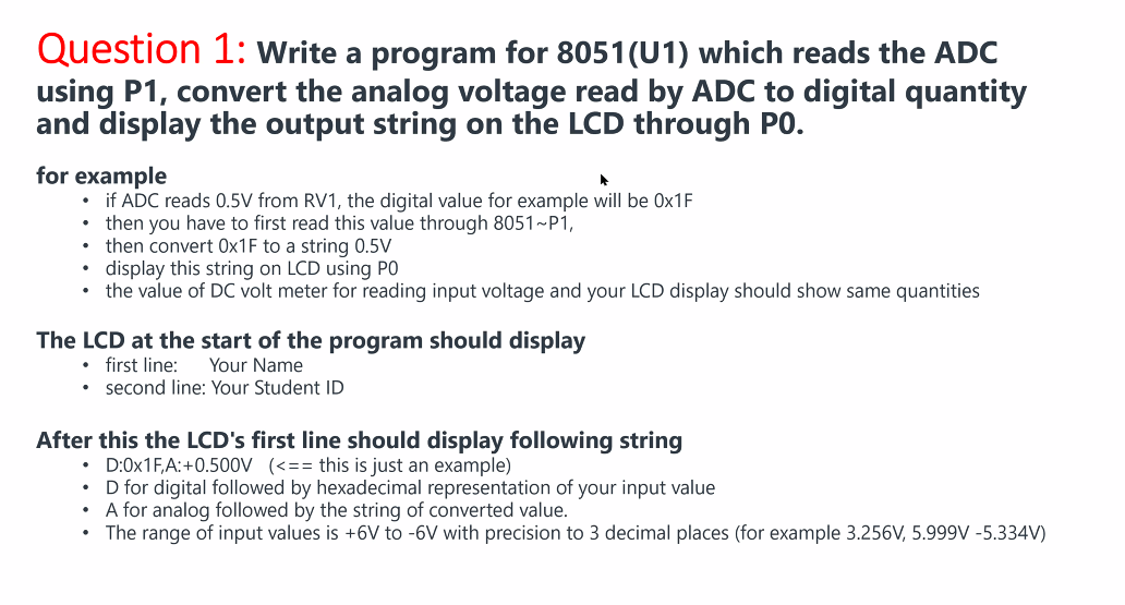 Solved Question 1: Write a program for 8051(U1) which reads | Chegg.com