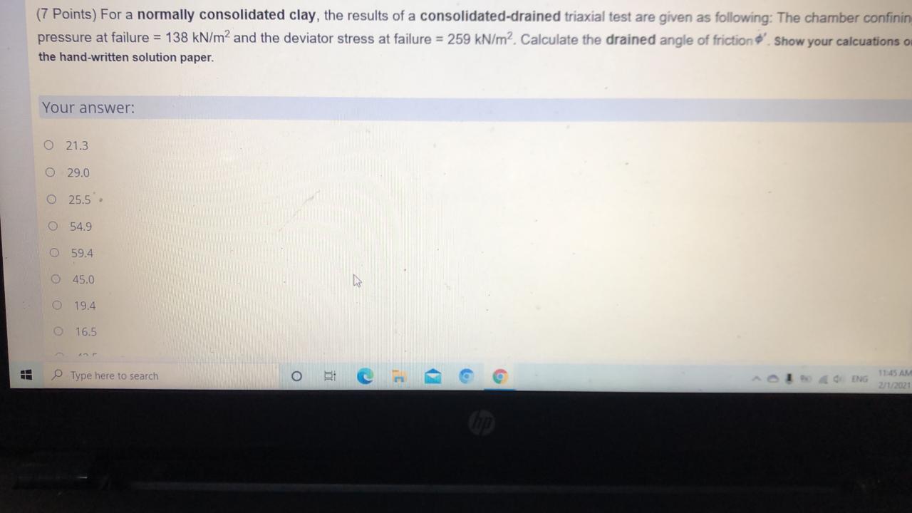Solved (7 Points) For a normally consolidated clay, the | Chegg.com 