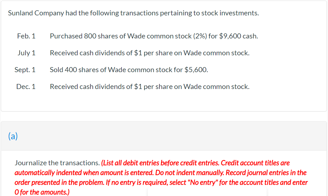 Solved Sunland Company Had The Following Transactions | Chegg.com