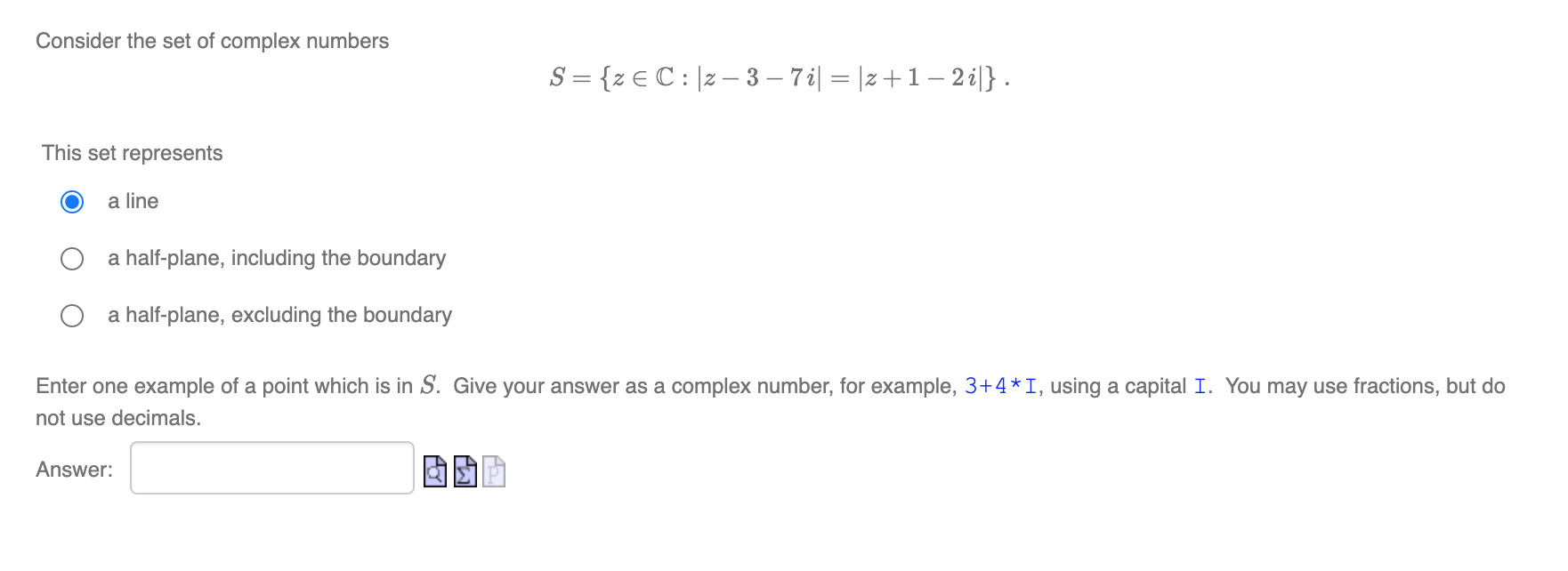 Solved Consider the set of complex numbers S = {z EC : 2 – 3 | Chegg.com